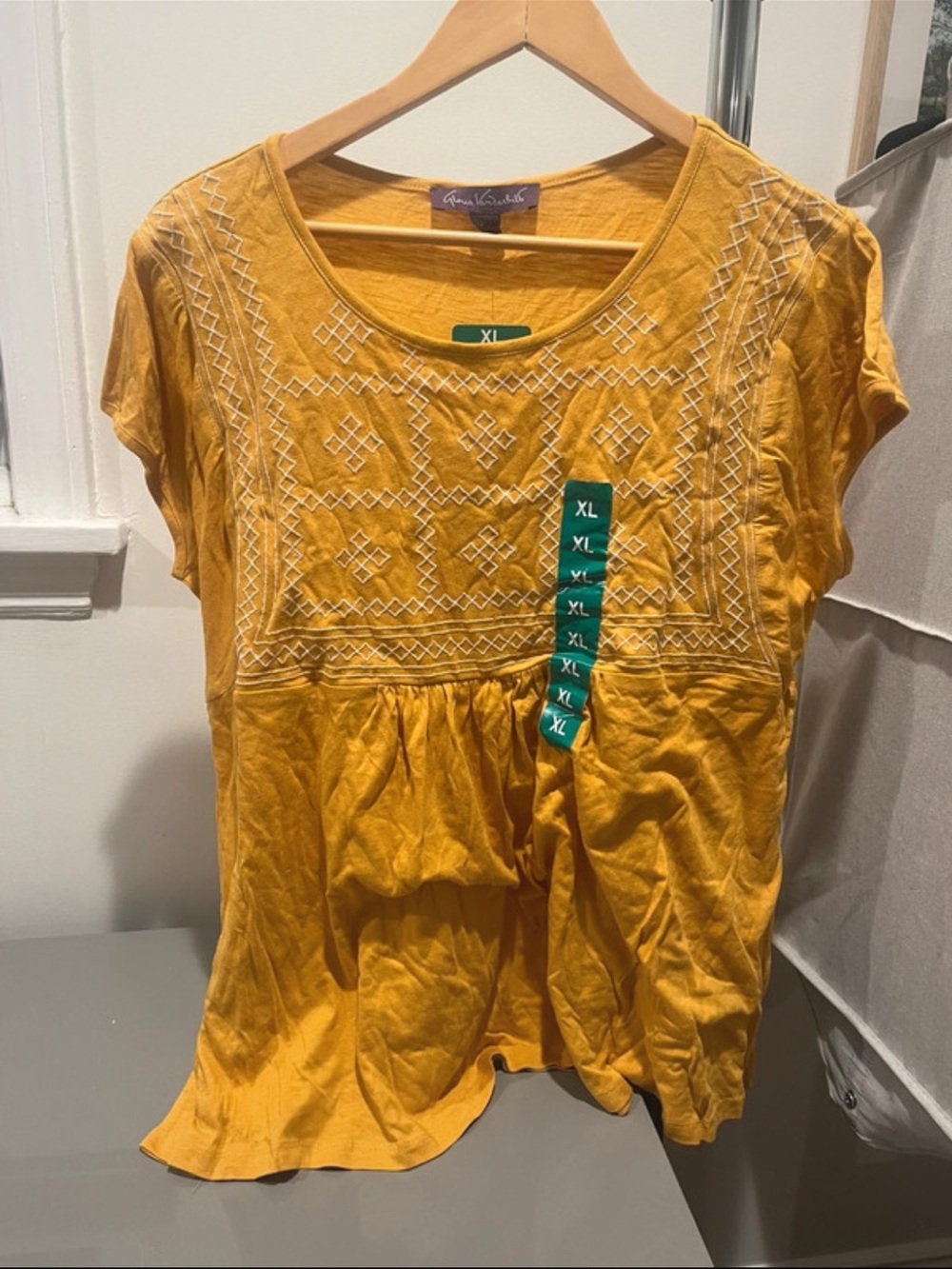 Golden Yellow Embroidered Women's Top - XL